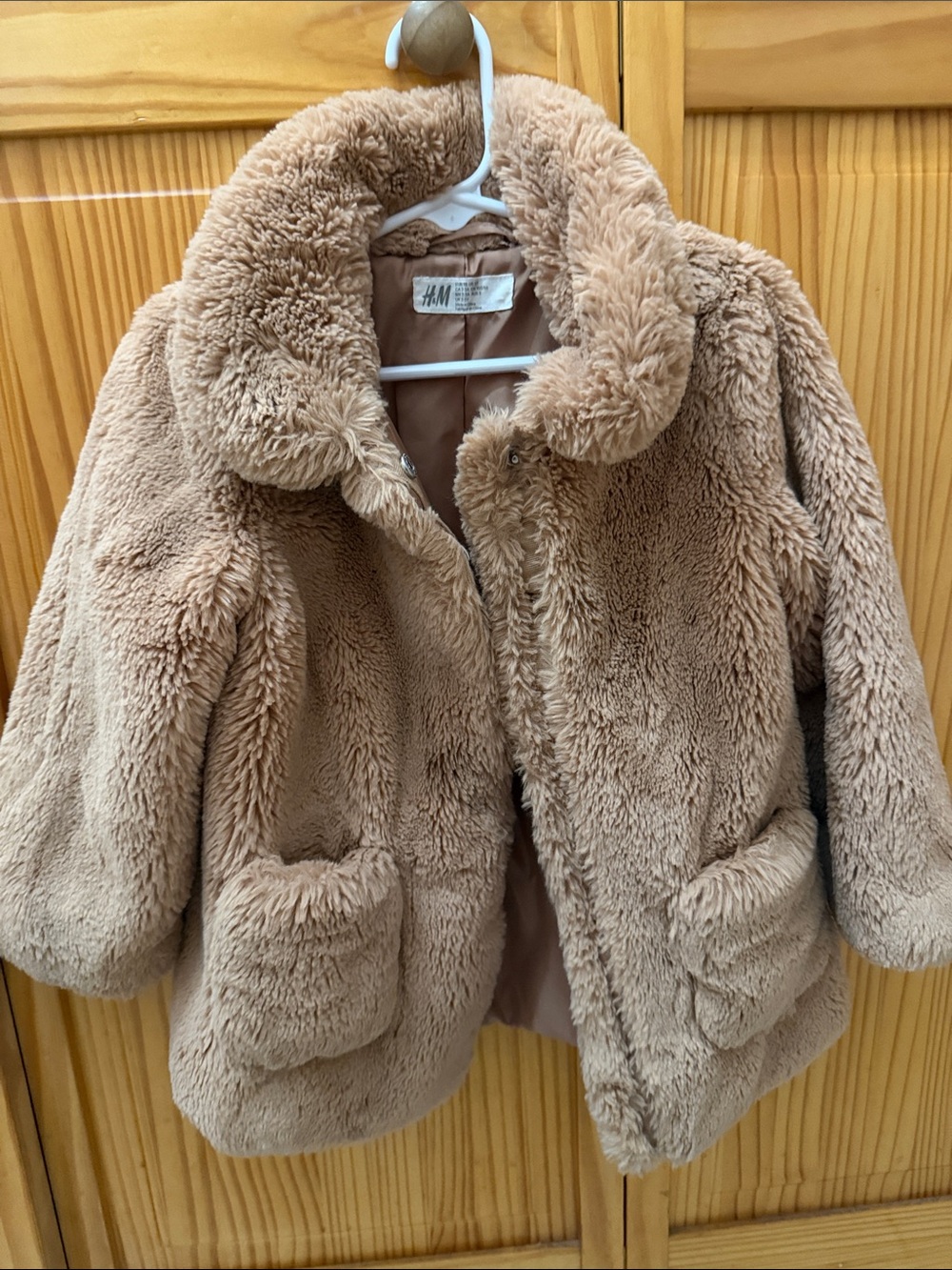 H&M Kids Plush Faux Fur Puffer Jacket in Light Brown